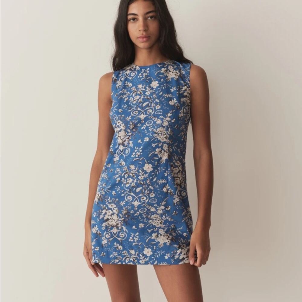 NWT Doen Adele Cotton Sleeveless Floral Mini Dress Jardins De La Fontaine Blue